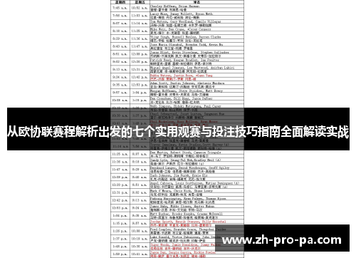 从欧协联赛程解析出发的七个实用观赛与投注技巧指南全面解读实战